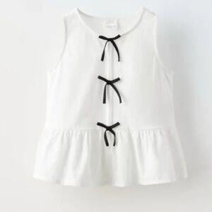 Zara Kid's Top with Bows - White and Black Sz. 8-9Y
